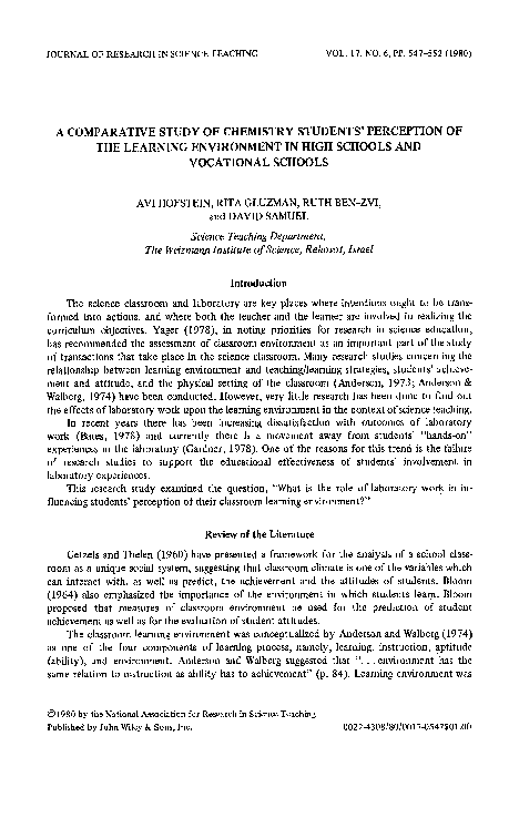 (PDF) A comparative study of chemistry students' perception of the ...