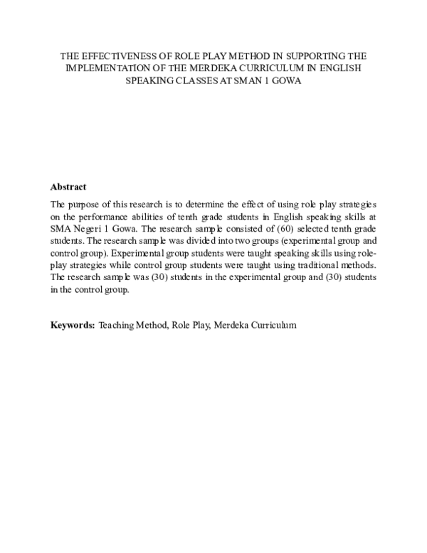 (PDF) THE EFFECTIVENESS OF ROLE PLAY METHOD IN SUPPORTING THE ...