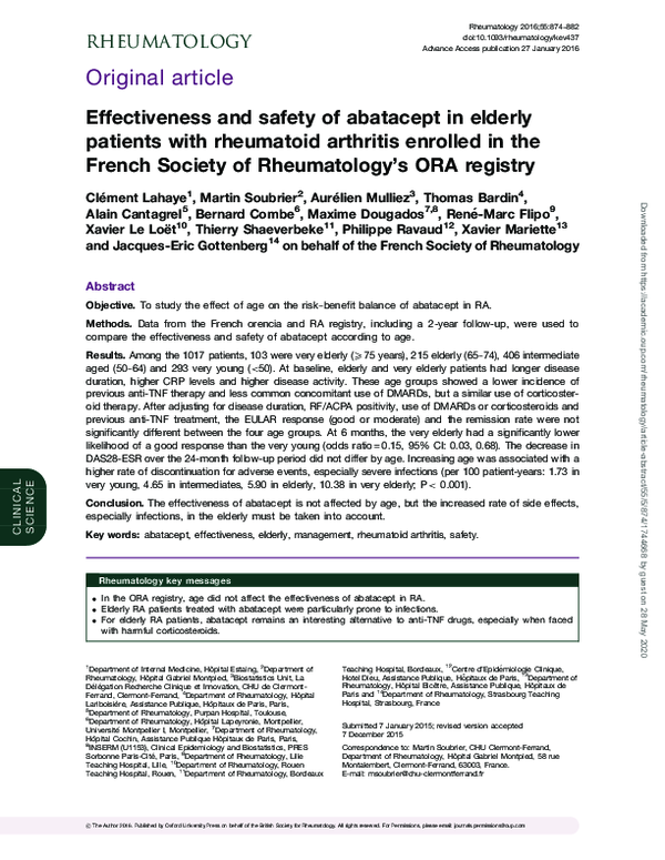 (PDF) Effectiveness and safety of abatacept in elderly patients with ...