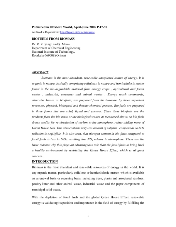 (PDF) Biofuels from Biomass