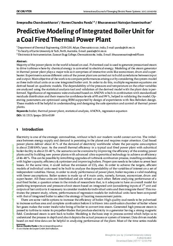 (PDF) Predictive Modeling of Integrated Boiler Unit for a Coal Fired ...