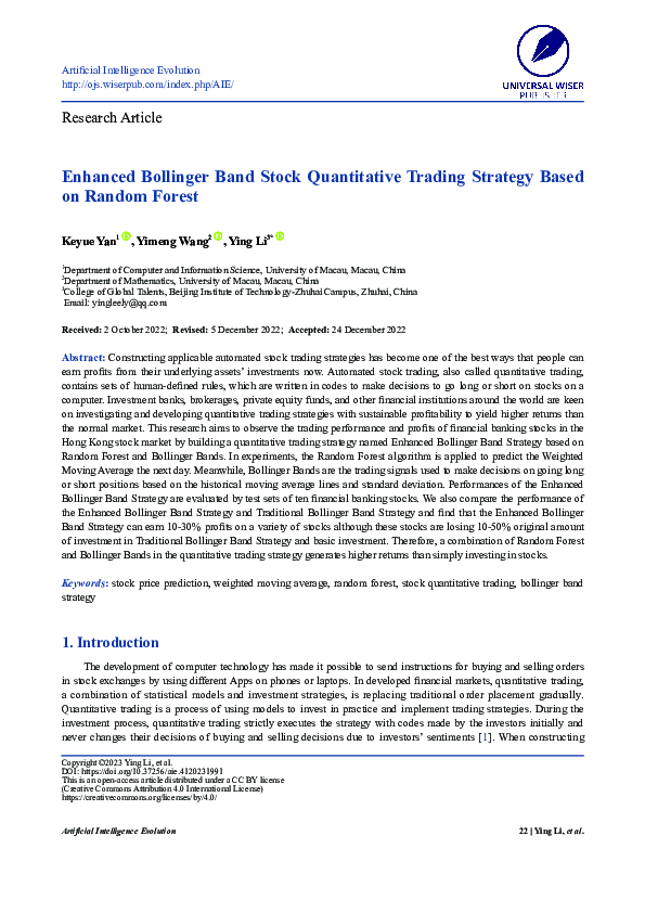 (PDF) Enhanced Bollinger Band Stock Quantitative Trading Strategy Based ...