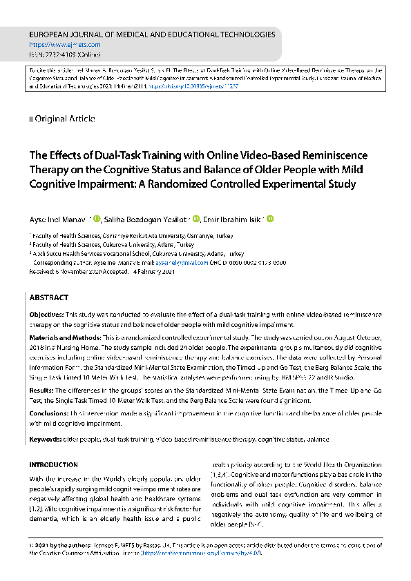 (PDF) The Effects of Dual-Task Training with Online Video-Based ...