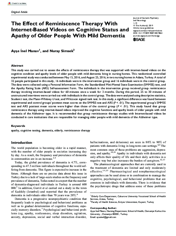 (PDF) The Effect of Reminiscence Therapy With Internet-Based Videos on ...