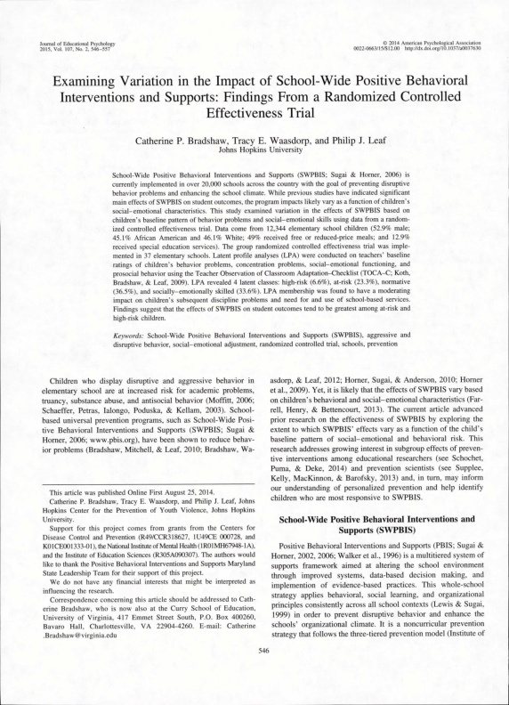 (PDF) Examining variation in the impact of school-wide positive ...