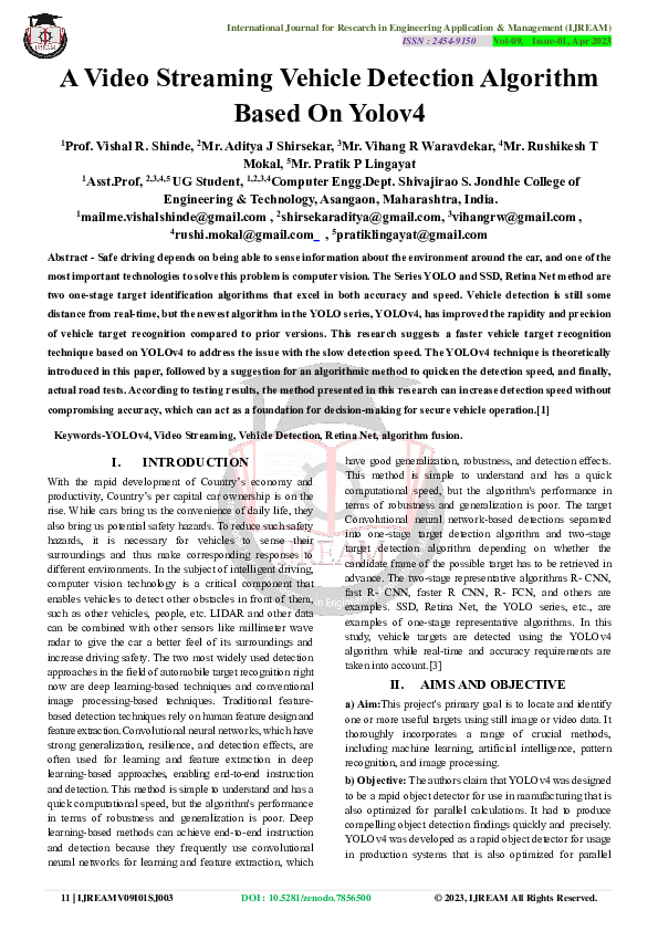(PDF) A Video Streaming Vehicle Detection Algorithm Based On Yolov4