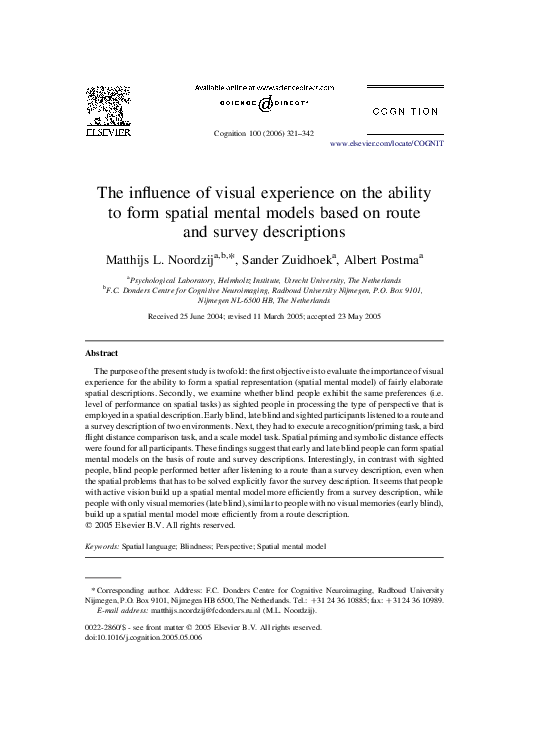 (PDF) The influence of visual experience on the ability to form spatial ...