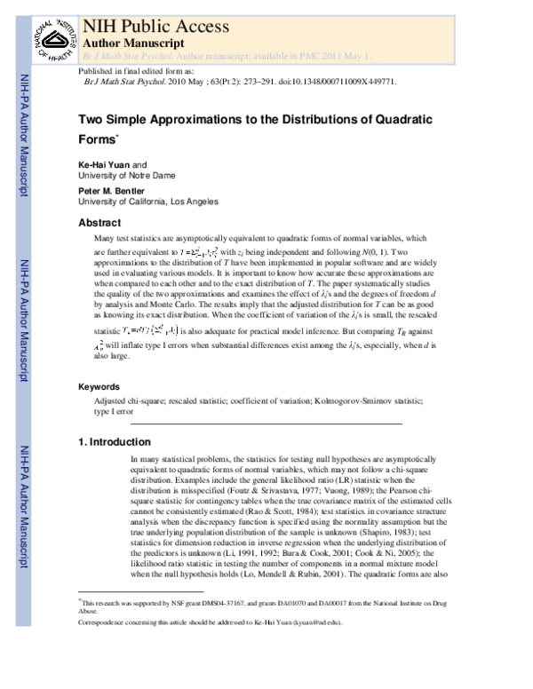 (PDF) Two simple approximations to the distributions of quadratic forms