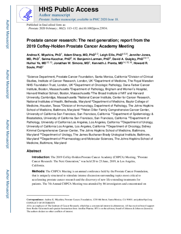 (PDF) Prostate cancer research: The next generation; report from the ...