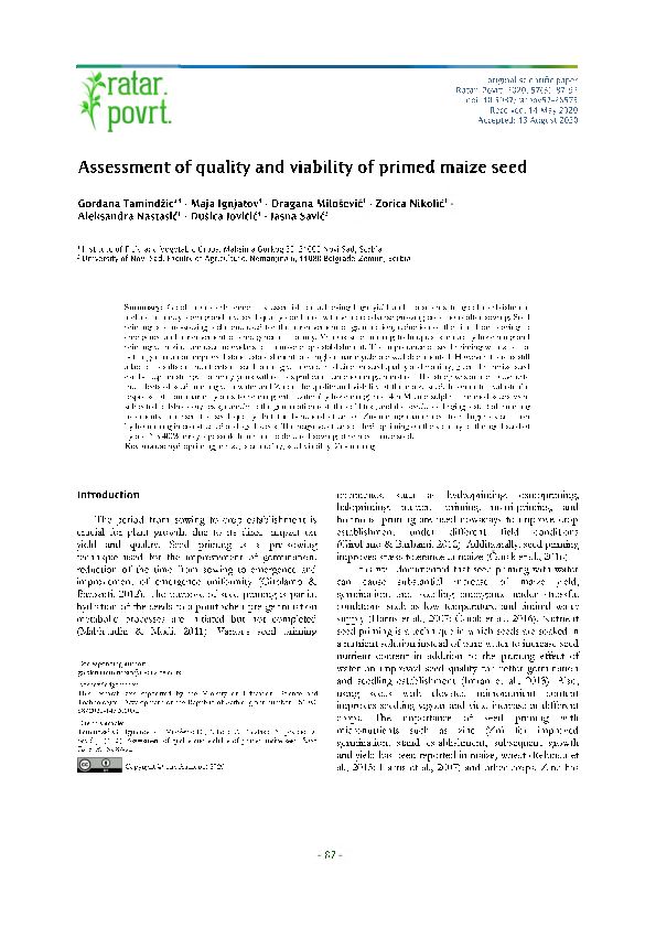 (PDF) Assessment of quality and viability of primed maize seed