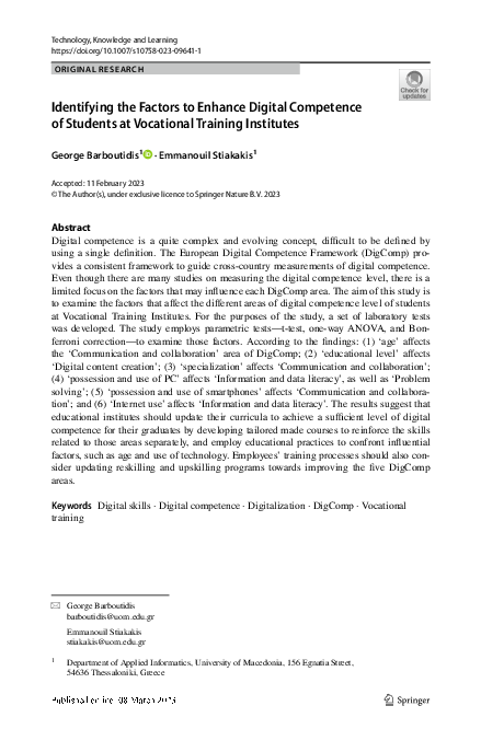 (PDF) Identifying the Factors to Enhance Digital Competence of Students ...