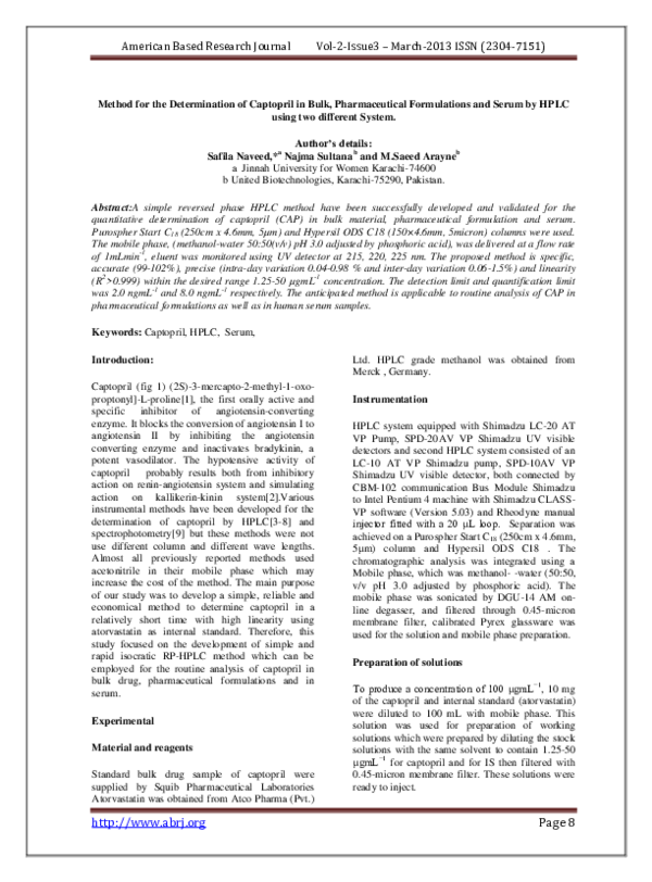 (PDF) Method for the Determination of Captopril in Bulk, Pharmaceutical ...