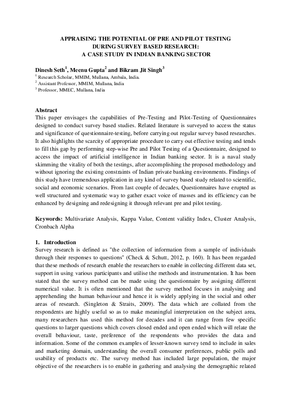 (PDF) Appraising the Potential of Pre and Pilot Testing during Survey ...