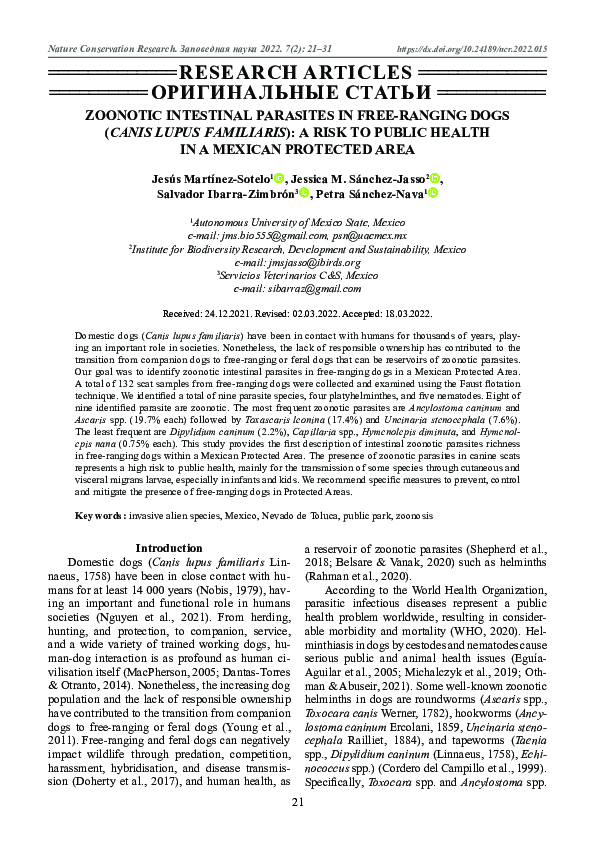 (PDF) Zoonotic intestinal parasites in free-ranging dogs (Canis lupus ...
