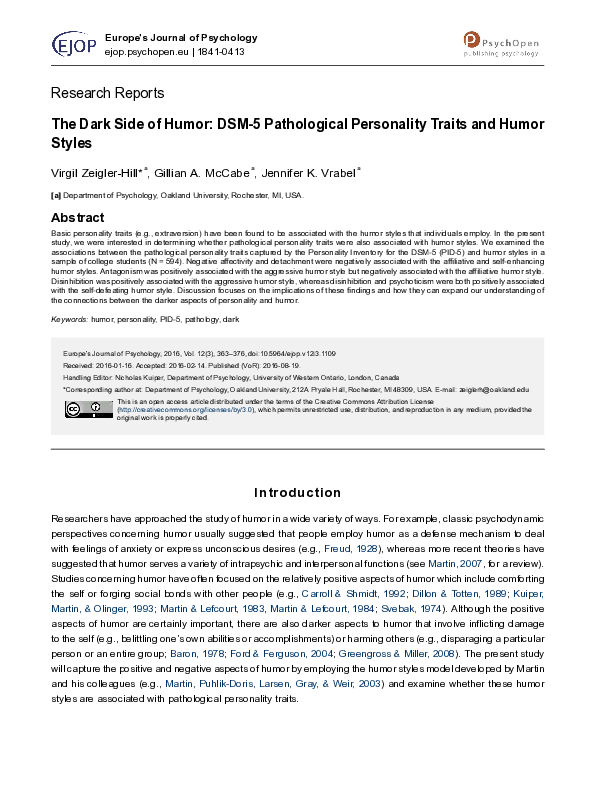 (PDF) The dark side of humor: DSM-5 pathological personality traits and ...