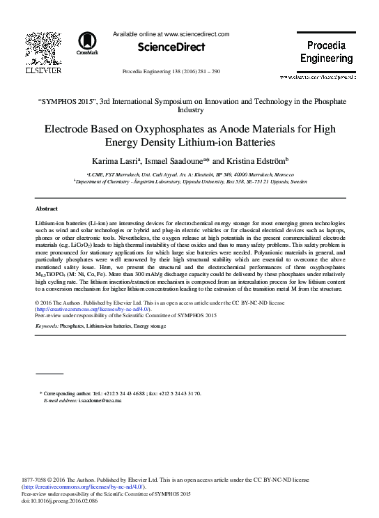 (PDF) Electrode Based on Oxyphosphates as Anode Materials for High ...