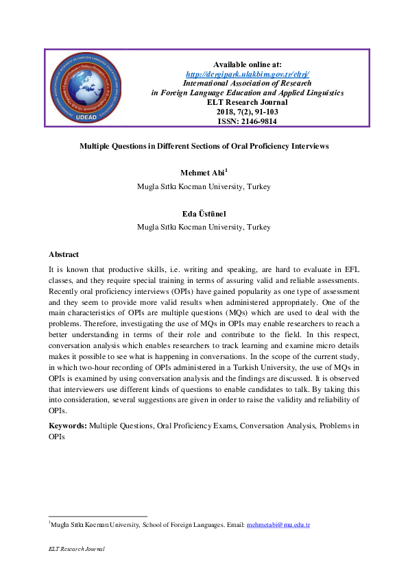 (PDF) Multiple Questions in Different Sections of Oral Proficiency ...