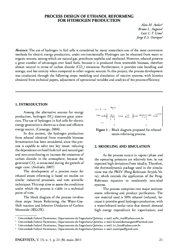 (PDF) Process Design of Ethanol Reforming for Hydrogen Production
