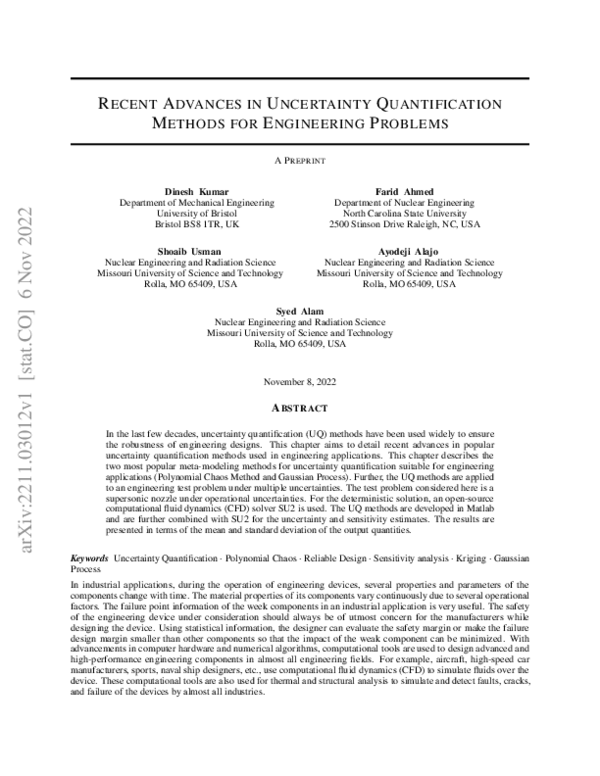 (PDF) Recent advances in uncertainty quantification methods for ...