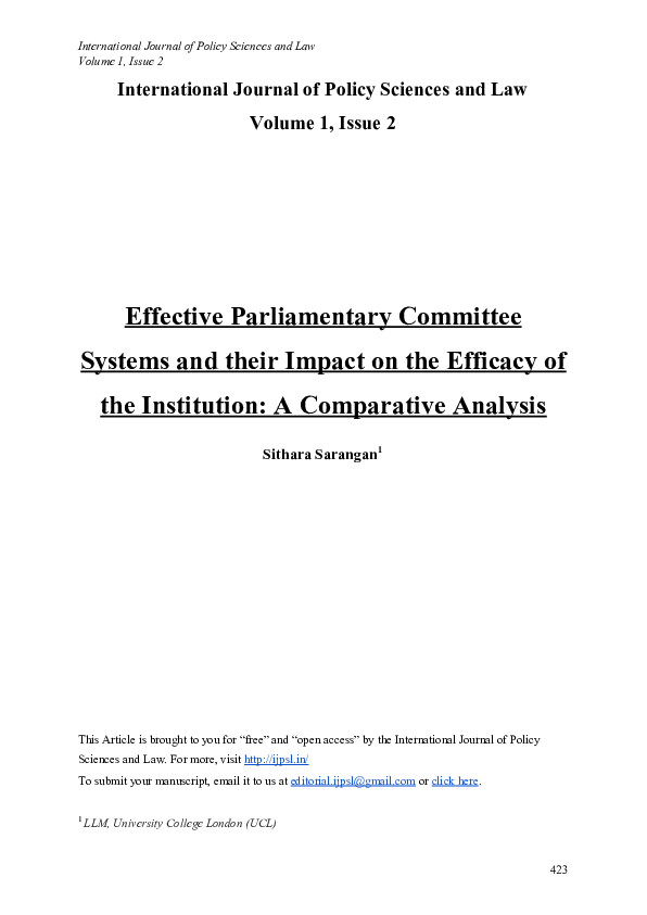 (PDF) Effective Parliamentary Committee Systems and their Impact on the ...