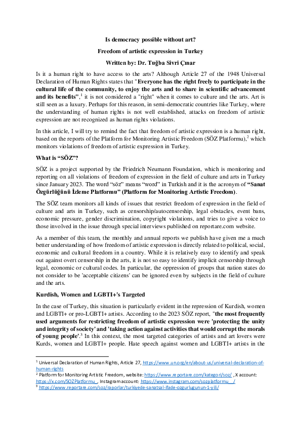 (PDF) Is democracy possible without art