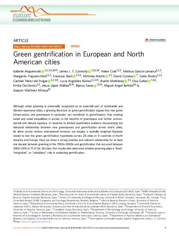 (PDF) Green gentrification in European and North American cities ...