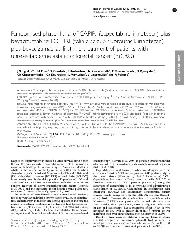 (PDF) Randomised phase-II trial of CAPIRI (capecitabine, irinotecan ...