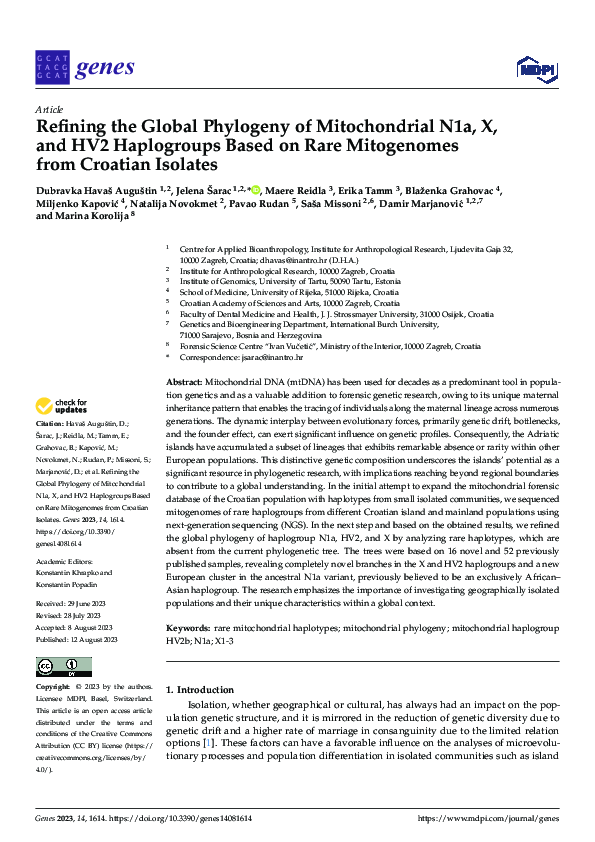 (PDF) Refining the Global Phylogeny of Mitochondrial N1a, X, and HV2 ...