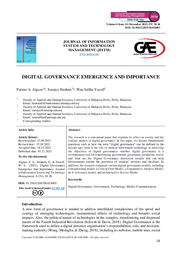 (PDF) Digital Governance Emergence and Importance