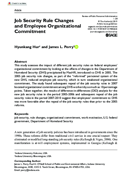 (PDF) Job Security Rule Changes and Employee Organizational Commitment