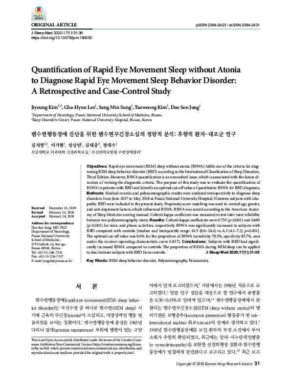 (PDF) Quantification of Rapid Eye Movement Sleep without Atonia to ...