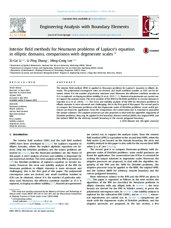 (PDF) Interior field methods for Neumann problems of Laplace's equation ...