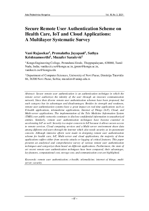 (PDF) Secure Remote User Authentication Scheme on Health Care, IoT and ...