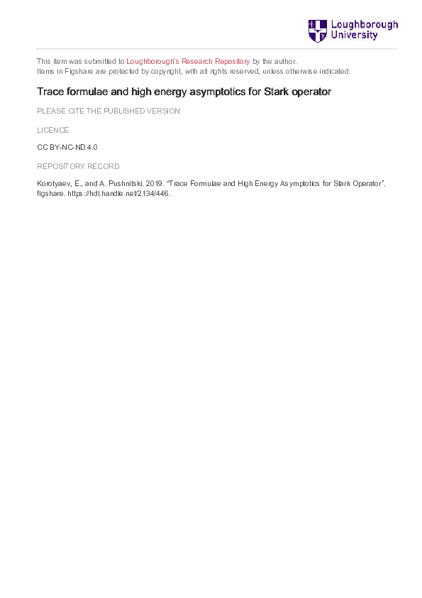 (PDF) Trace Formulae and High Energy Asymptotics for the Stark Operator