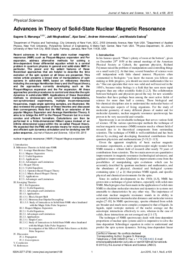 (PDF) Advances in Theory of Solid-State Nuclear Magnetic Resonance