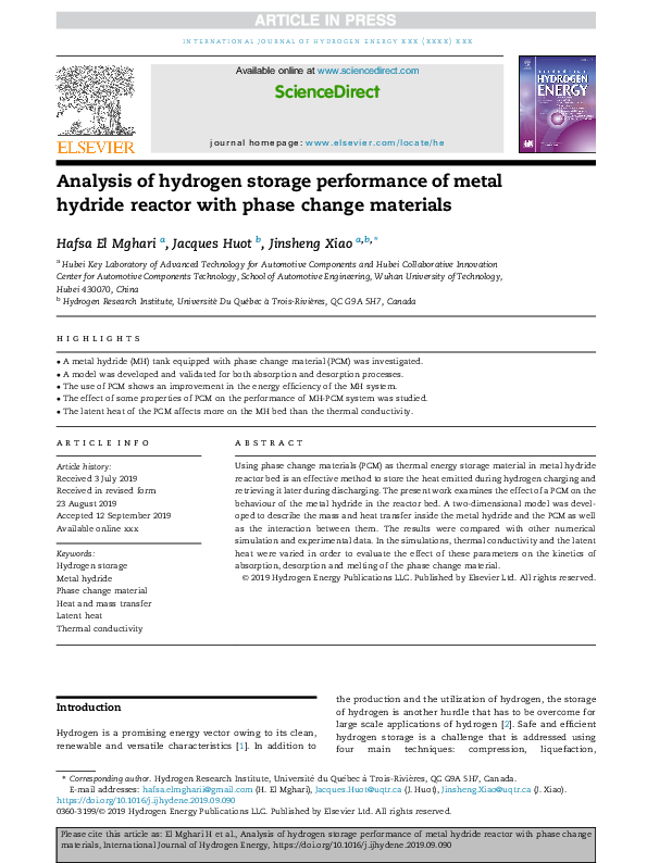 (PDF) Analysis of hydrogen storage performance of metal hydride reactor ...