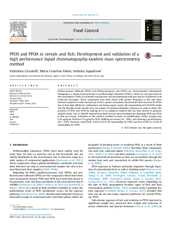 (PDF) PFOS and PFOA in cereals and fish: Development and validation of ...