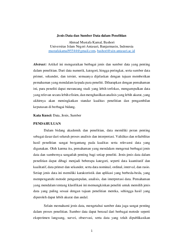 (PDF) Jenis Data dan Sumber Data dalam Penelitian