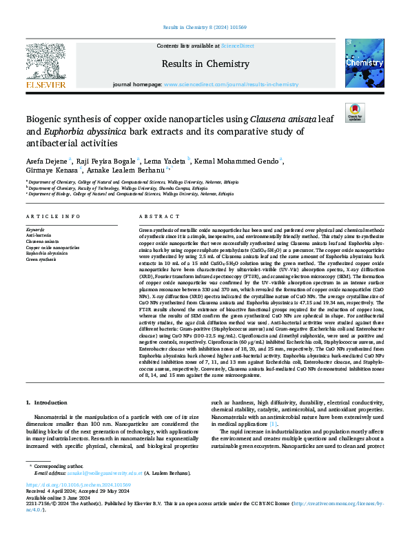 (PDF) Biogenic synthesis of copper oxide nanoparticles using Clausena ...