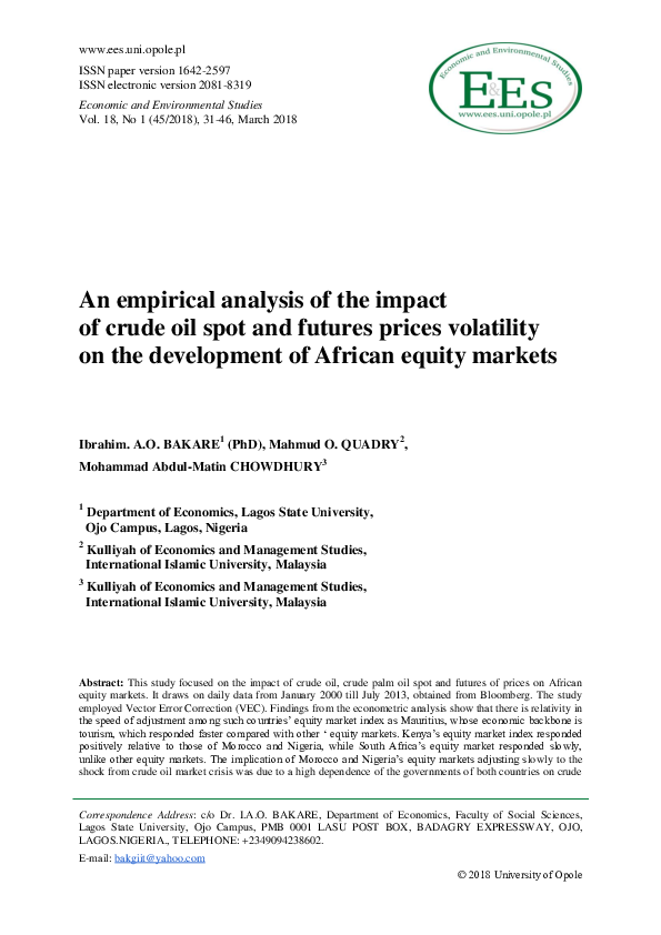 (PDF) An empirical analysis of the impact of crude oil spot and futures ...