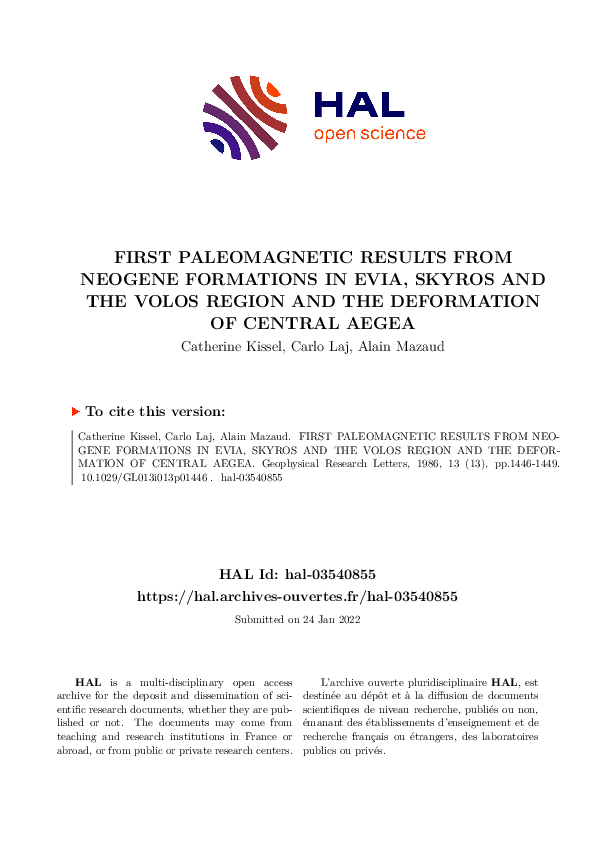 (PDF) First paleomagnetic results from Neocene Formations in Evia ...