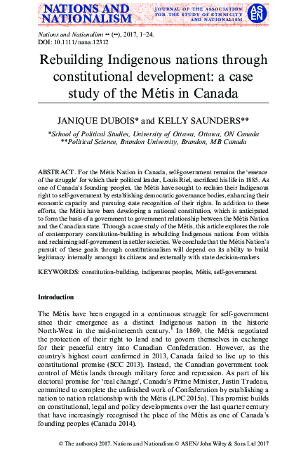 (PDF) Rebuilding Indigenous nations through constitutional development ...