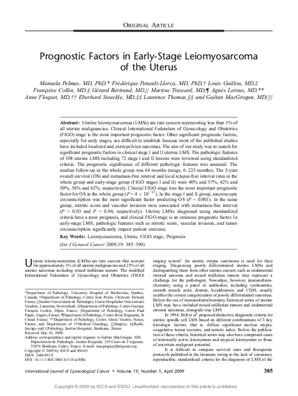 (PDF) Prognostic Factors in Early-Stage Leiomyosarcoma of the Uterus