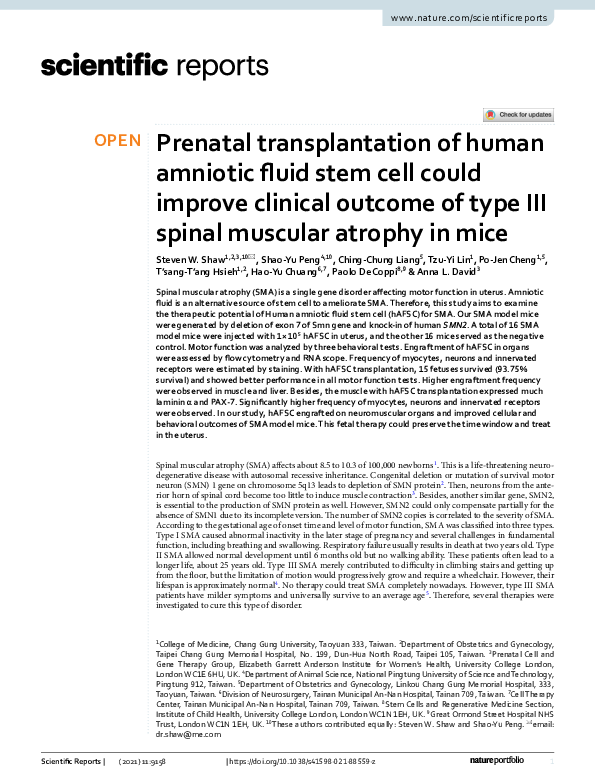 (PDF) Prenatal transplantation of human amniotic fluid stem cell could ...