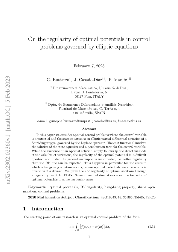 (PDF) On the regularity of optimal potentials in control problems ...