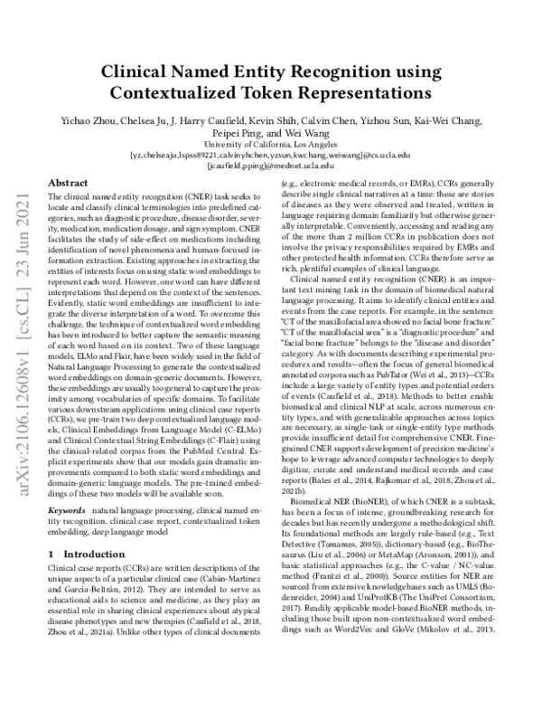 (PDF) Clinical Named Entity Recognition using Contextualized Token ...