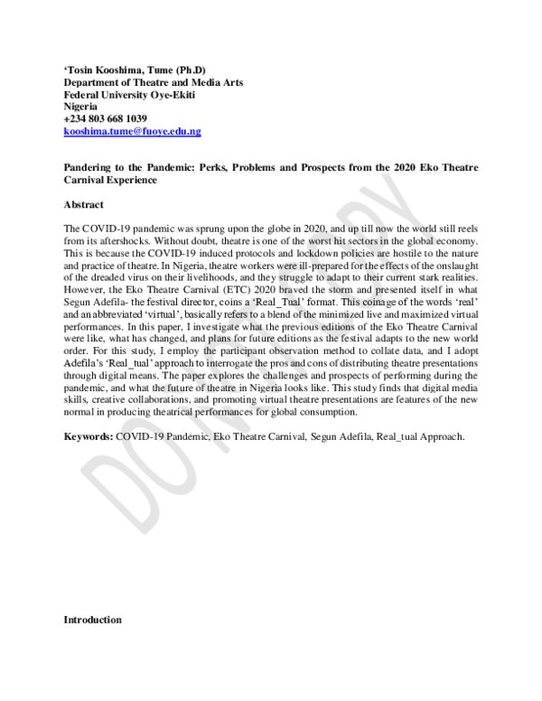 (PDF) Pandering to the pandemic: Perks, problems and prospects from the ...