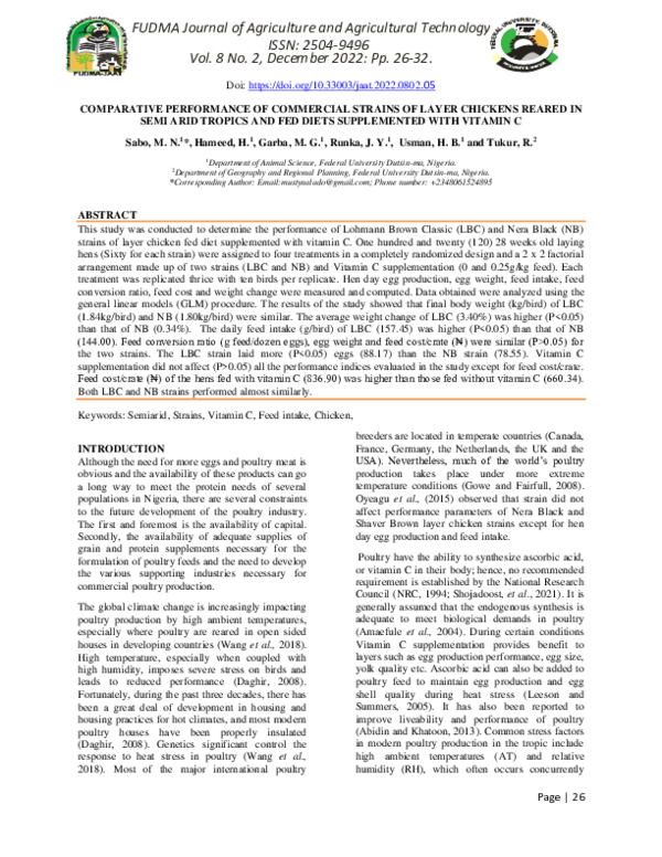 (PDF) COMPARATIVE PERFORMANCE OF COMMERCIAL STRAINS OF LAYER CHICKENS ...