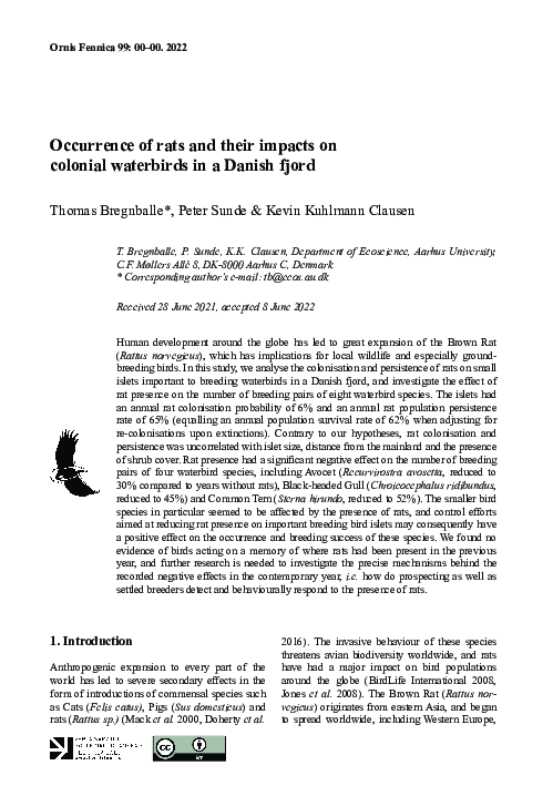 (PDF) Occurrence of rats and their impacts on colonial waterbirds in a ...