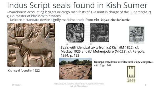 (PDF) Indus Script seals found in Kish Sumer